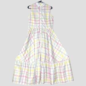 My Violet Women Dress XS White Pastel Plaid Collared Sleeveless Girly Cute Retro